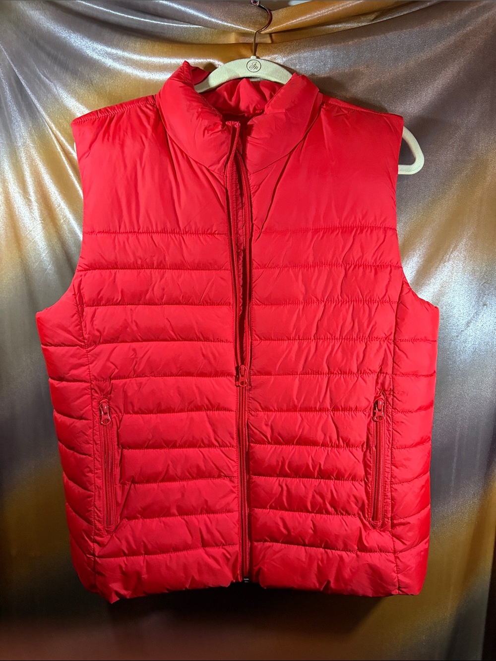 Men's Red Quilted Puffer Vest - Lightweight Insulated Vest XL F2